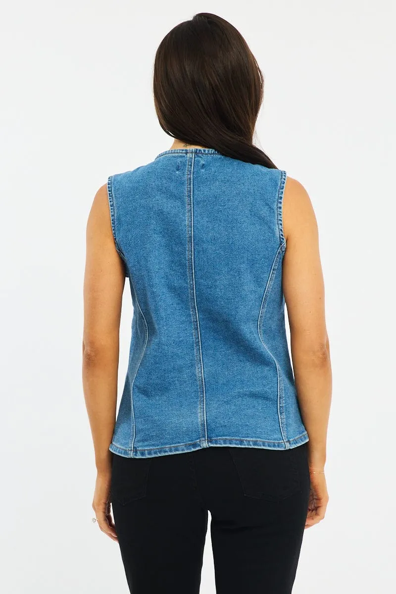 Denim Vest Button Down Sleeveless sold by Ally Fashion product image thumbnail 4