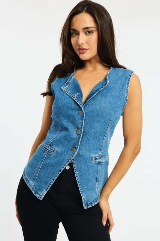 Denim Vest Button Down Sleeveless sold by Ally Fashion