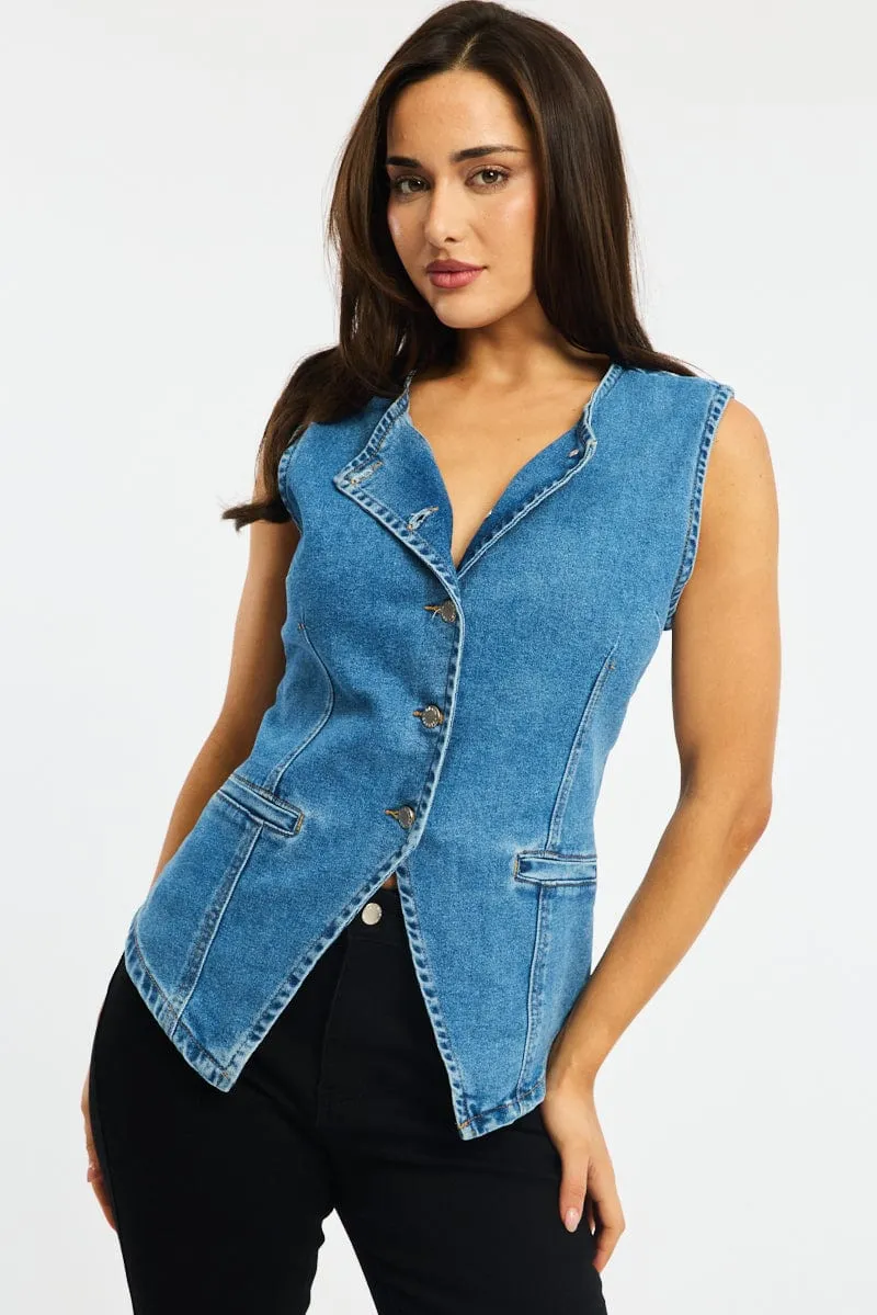 Denim Vest Button Down Sleeveless sold by Ally Fashion