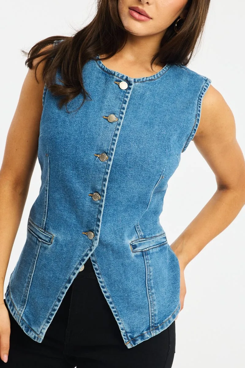 Denim Vest Button Down Sleeveless sold by Ally Fashion product image thumbnail 5