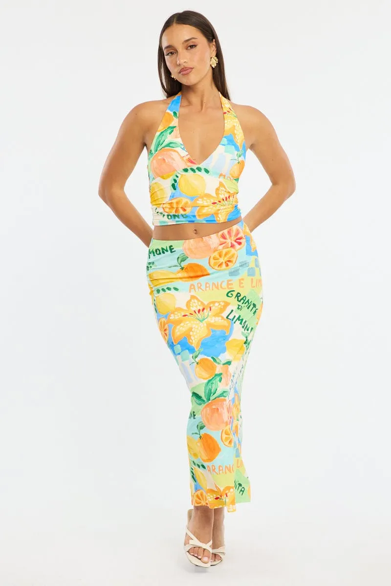 Multi Abstract Supersoft Maxi Skirt Elastic Waist Lined sold by Ally Fashion