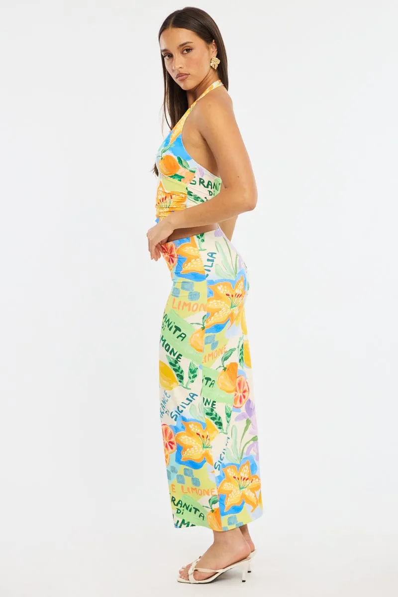 Multi Abstract Supersoft Maxi Skirt Elastic Waist Lined sold by Ally Fashion product image thumbnail 3