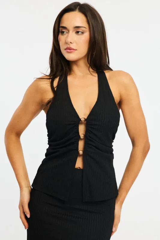 Black Halter Neck Top Textured sold by Ally Fashion