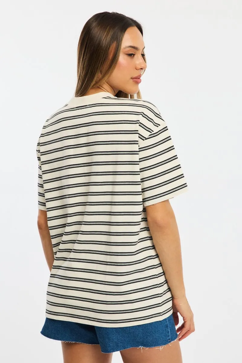 Grey Stripe Oversized Tee Short Sleeve sold by Ally Fashion product image thumbnail 4