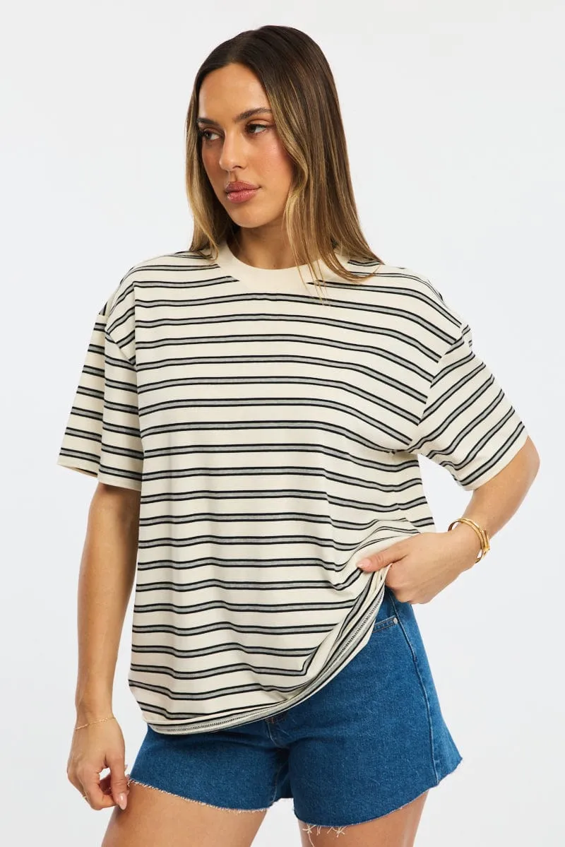 Grey Stripe Oversized Tee Short Sleeve sold by Ally Fashion