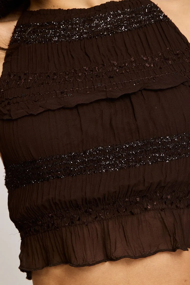 Brown Halter Cropped Top Sleeveless Textured sold by Ally Fashion product image thumbnail 5