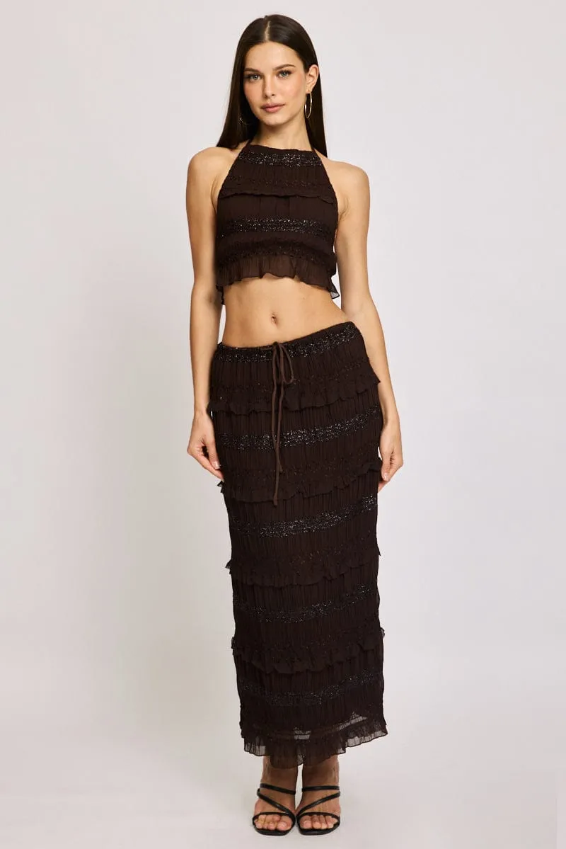 Brown Halter Cropped Top Sleeveless Textured sold by Ally Fashion product image thumbnail 2