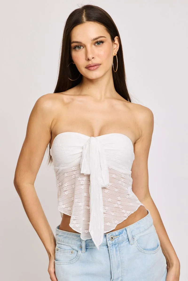 White Lace Bandeau Tie Up Front sold by Ally Fashion