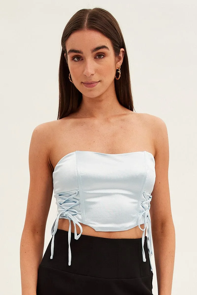 Blue Satin Corset Drawstrings Crop sold by Ally Fashion product image thumbnail 3