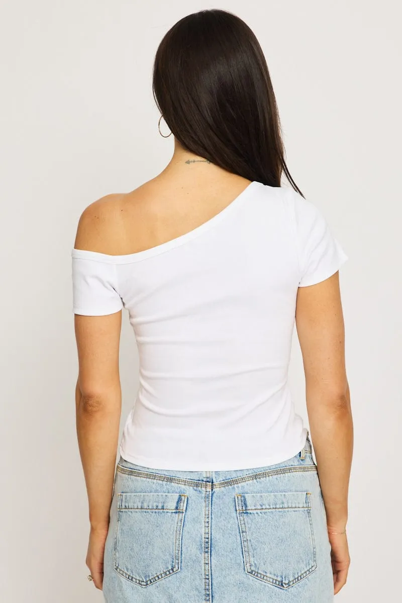 White One Shoulder Tee sold by Ally Fashion product image thumbnail 4