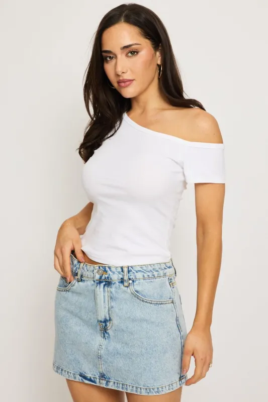 White One Shoulder Tee sold by Ally Fashion