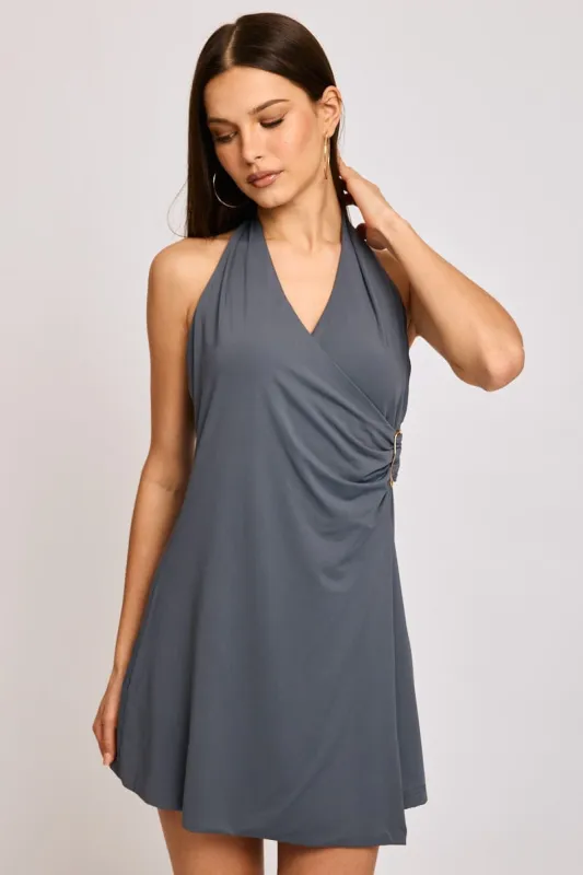 Grey Mini Dress Halter Neck Wrap sold by Ally Fashion