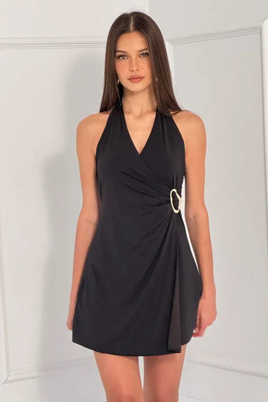 Black Mini Dress Halter Neck Wrap sold by Ally Fashion