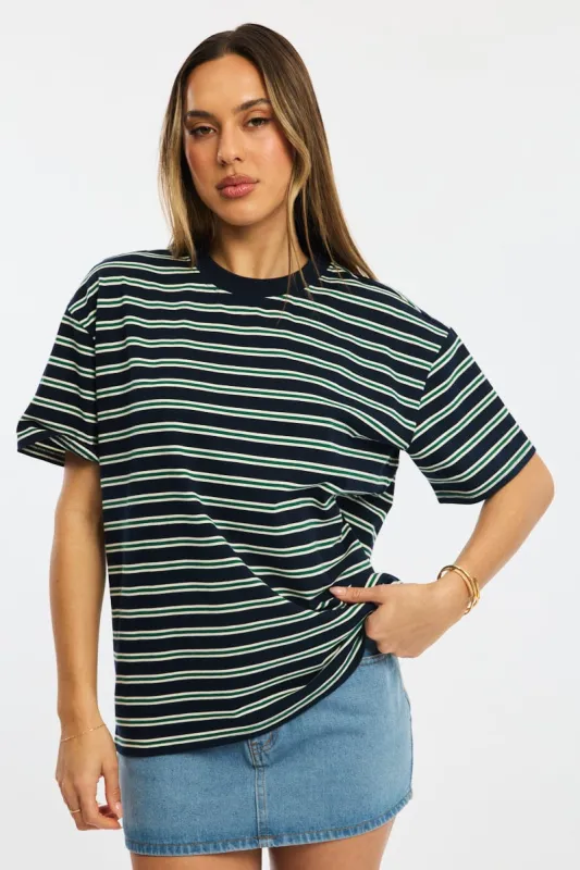 Green Stripe Oversized Tee Short Sleeve sold by Ally Fashion