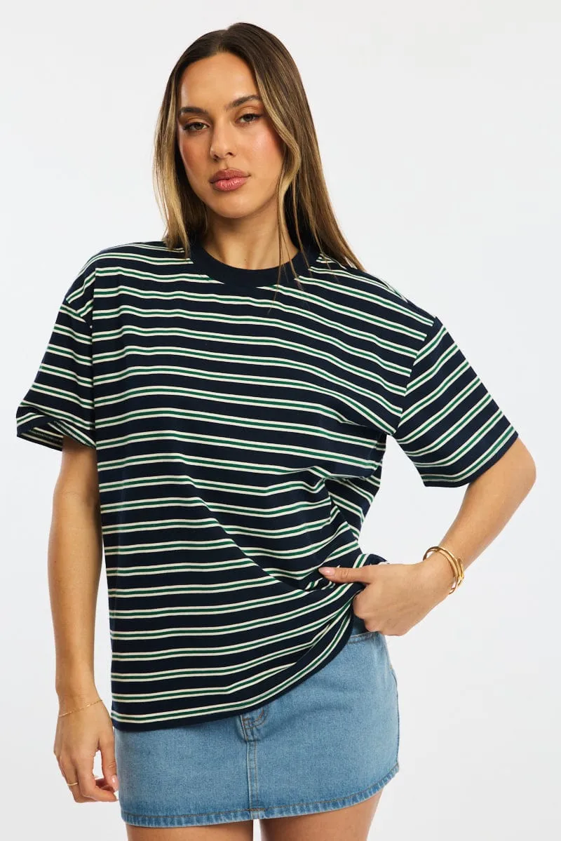 Green Stripe Oversized Tee Short Sleeve sold by Ally Fashion