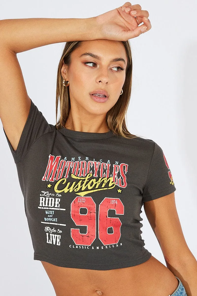 Grey Graphic Tee Short Sleeve sold by Ally Fashion