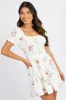 White Floral Fit And Flare Dress Puff Sleeve Mini sold by Ally Fashion