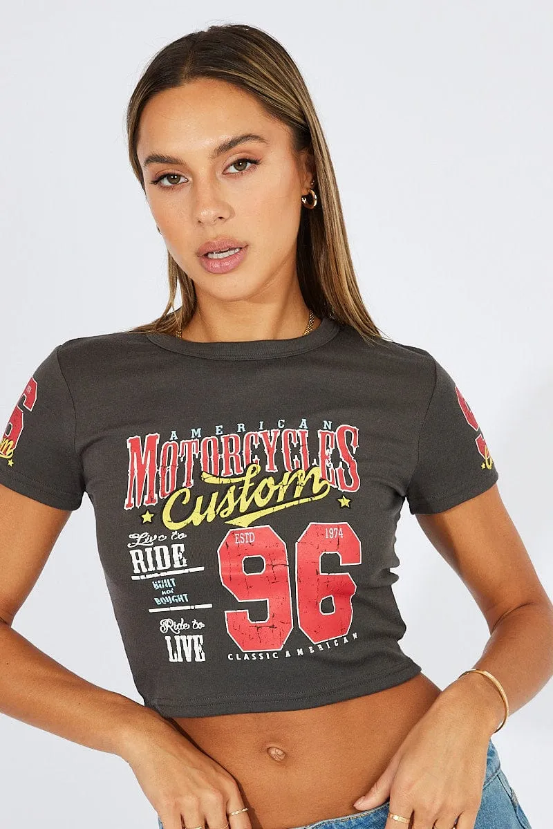 Grey Graphic Tee Short Sleeve sold by Ally Fashion product image thumbnail 3