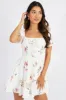 White Floral Fit And Flare Dress Puff Sleeve Mini sold by Ally Fashion