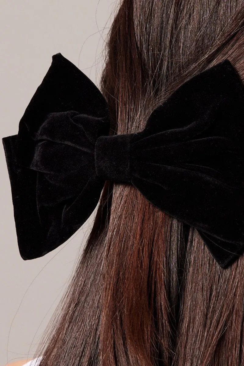Black Velvet Bow Hair Clip sold by Ally Fashion product image thumbnail 2