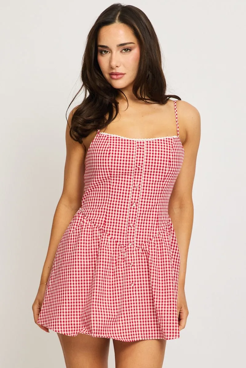 Red Check Mini Dress Strappy sold by Ally Fashion