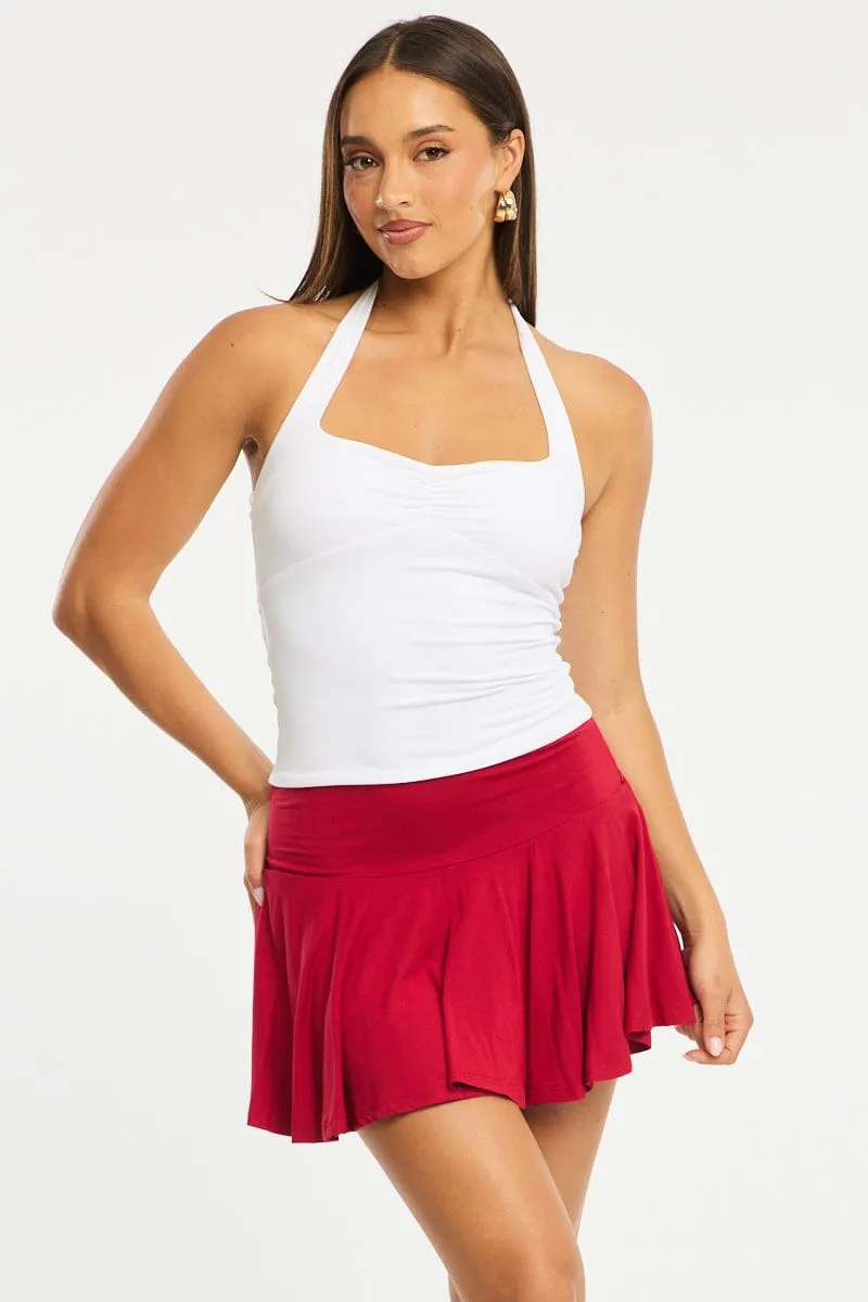 Red Mini Skort Skirt Elasticated Waist Shorts Lined sold by Ally Fashion