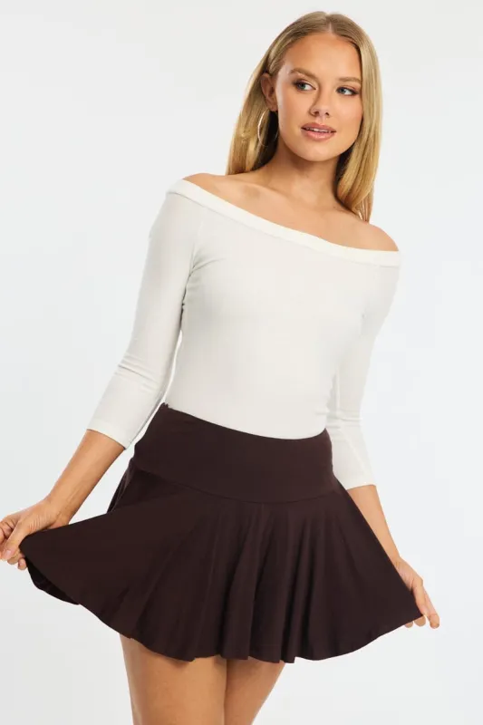 Brown Mini Skort Skirt Elasticated Waist Shorts Lined sold by Ally Fashion