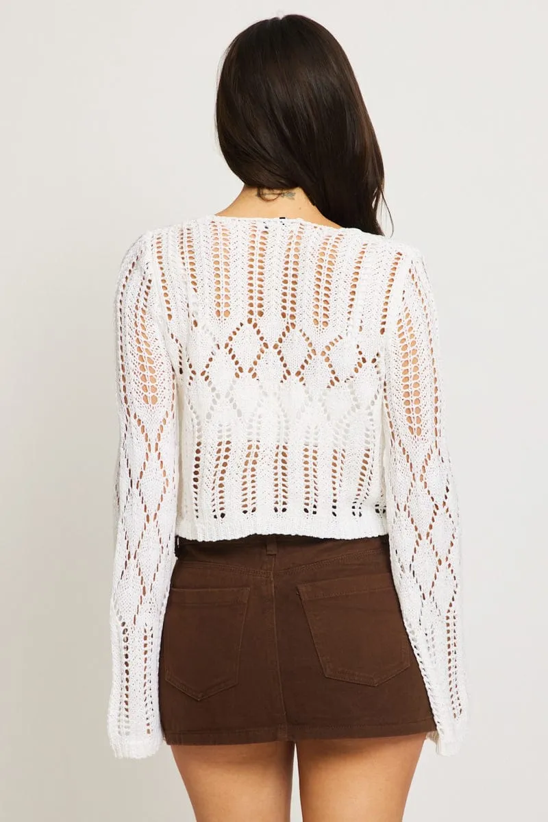 White Knit Cardigan Long Sleeve Crochet sold by Ally Fashion product image thumbnail 4