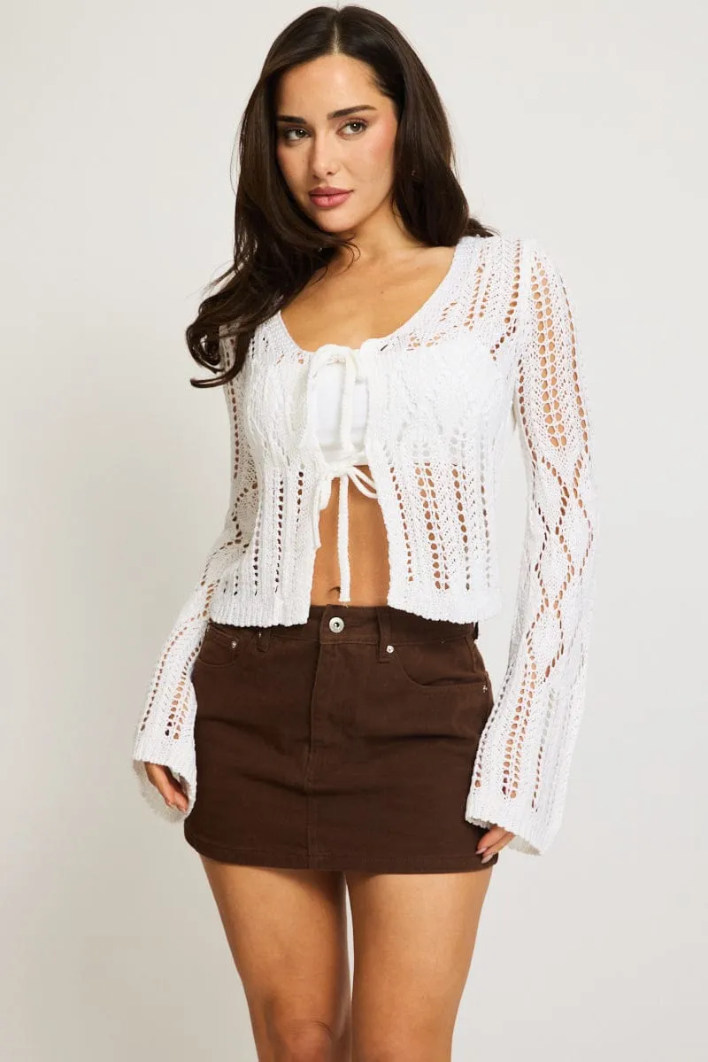 White Knit Cardigan Long Sleeve Crochet sold by Ally Fashion