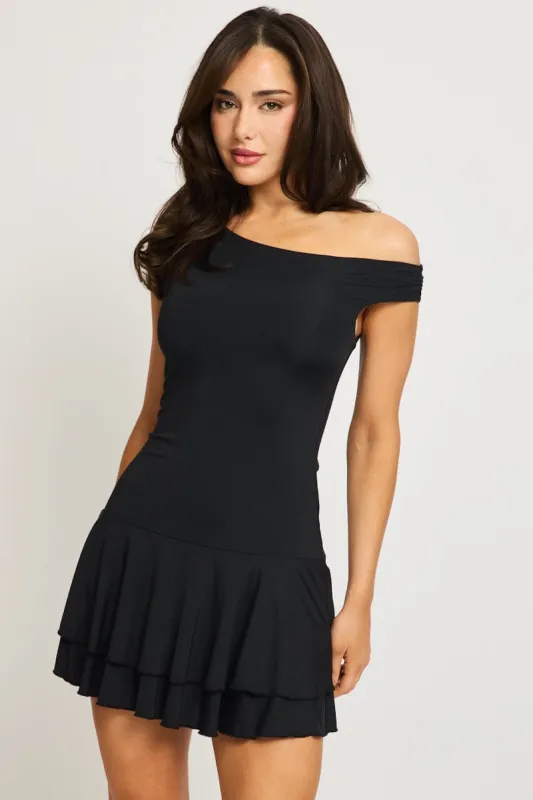 Black Mini Dress Off Shoulder sold by Ally Fashion