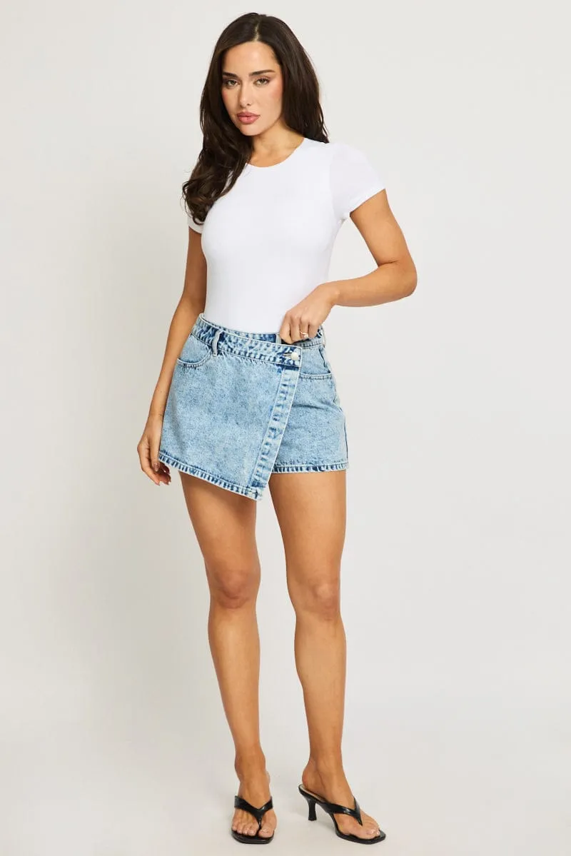 Denim Wrap Mini Skort High Rise Relaxed Fit sold by Ally Fashion product image thumbnail 3