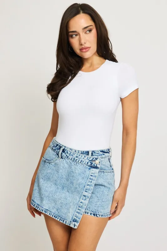 Denim Wrap Mini Skort High Rise Relaxed Fit sold by Ally Fashion