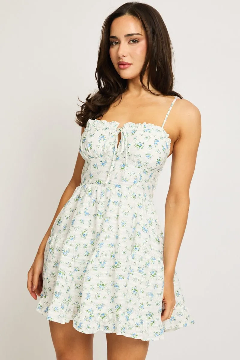 Blue Ditsy Fit And Flare Dress Mini sold by Ally Fashion