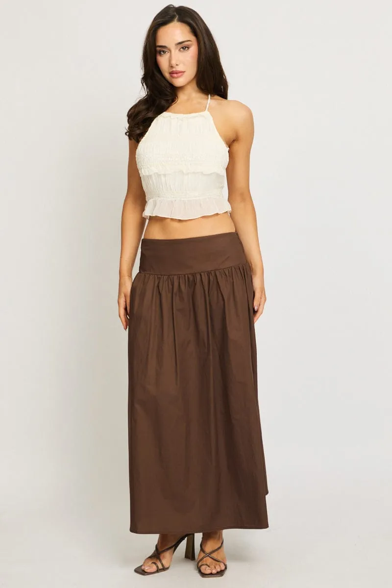 Brown Maxi Skirt Drop Waist Shirred Back sold by Ally Fashion