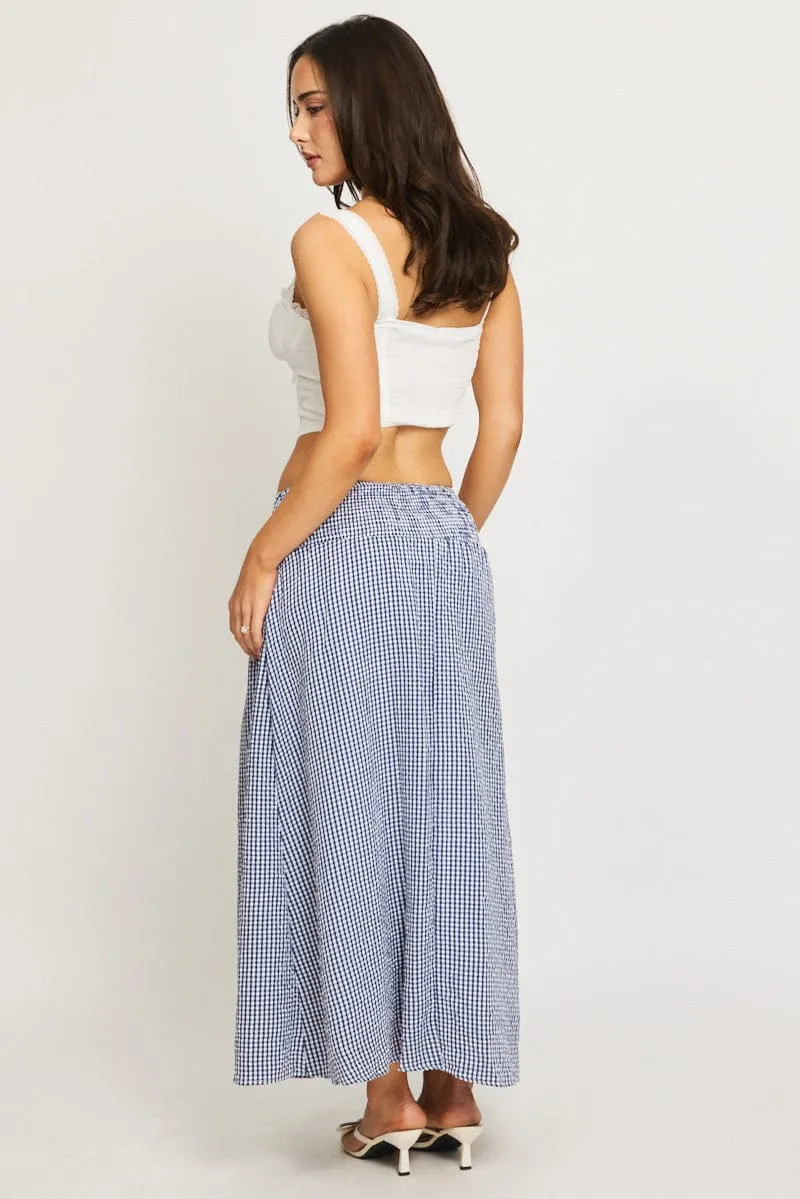 Blue Check Maxi Skirt Drop Waist Shirred Back sold by Ally Fashion product image thumbnail 4