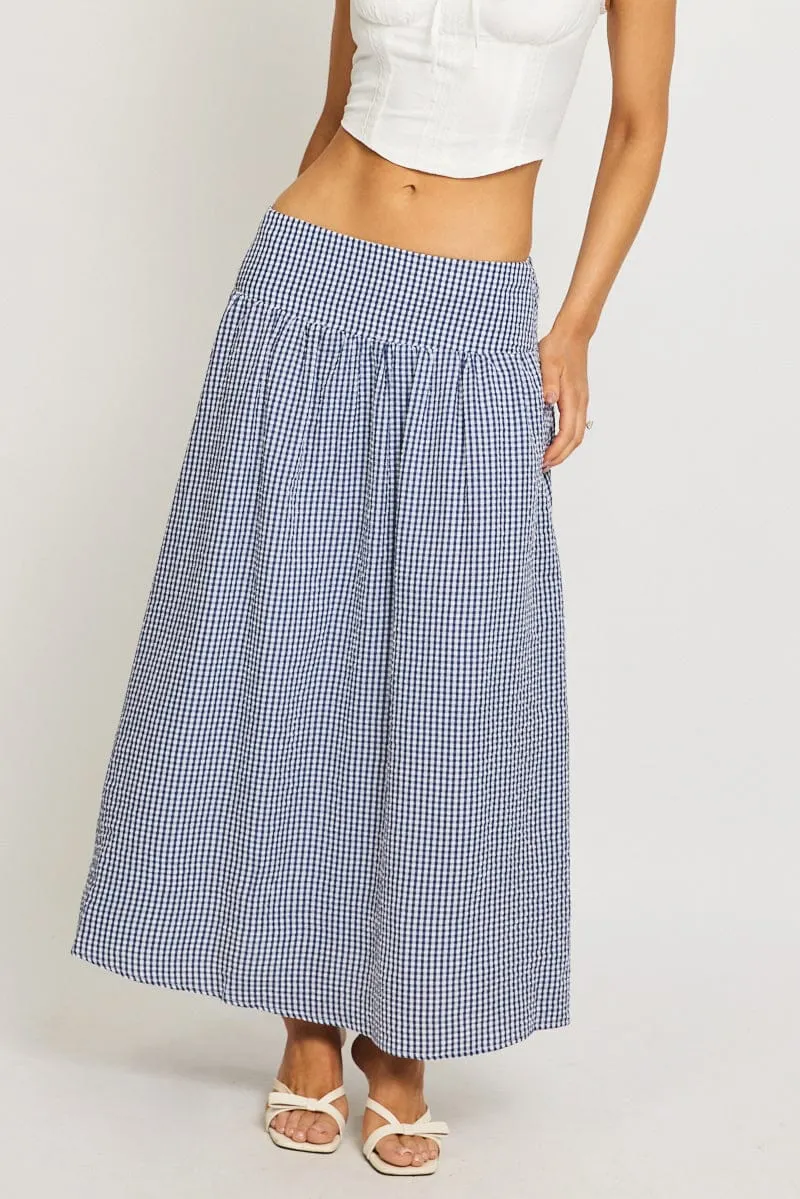 Blue Check Maxi Skirt Drop Waist Shirred Back sold by Ally Fashion product image thumbnail 5