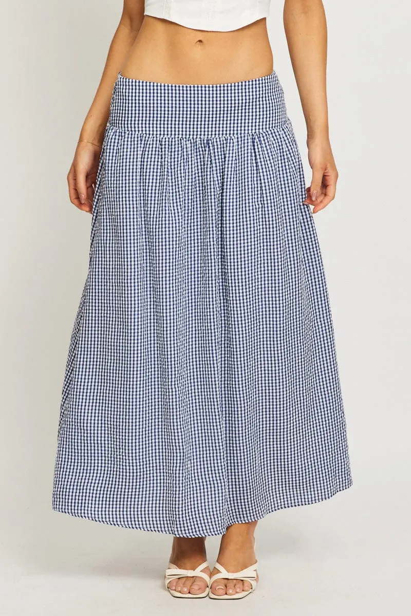 Blue Check Maxi Skirt Drop Waist Shirred Back sold by Ally Fashion product image thumbnail 2