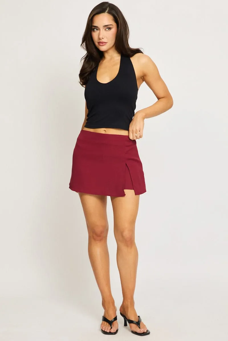 Red Mini Skort Mid Rise Tailored Lined sold by Ally Fashion product image thumbnail 3