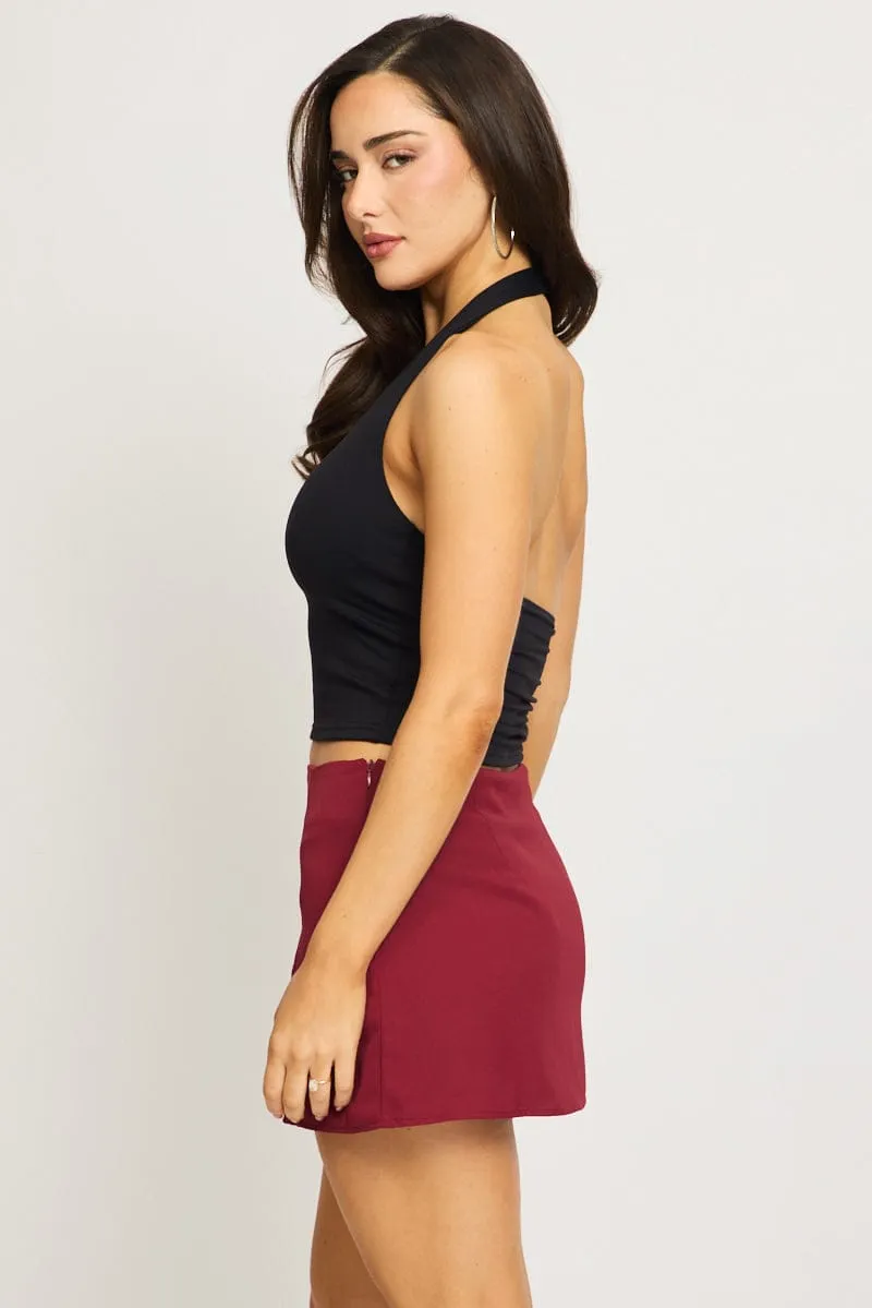 Red Mini Skort Mid Rise Tailored Lined sold by Ally Fashion product image thumbnail 4