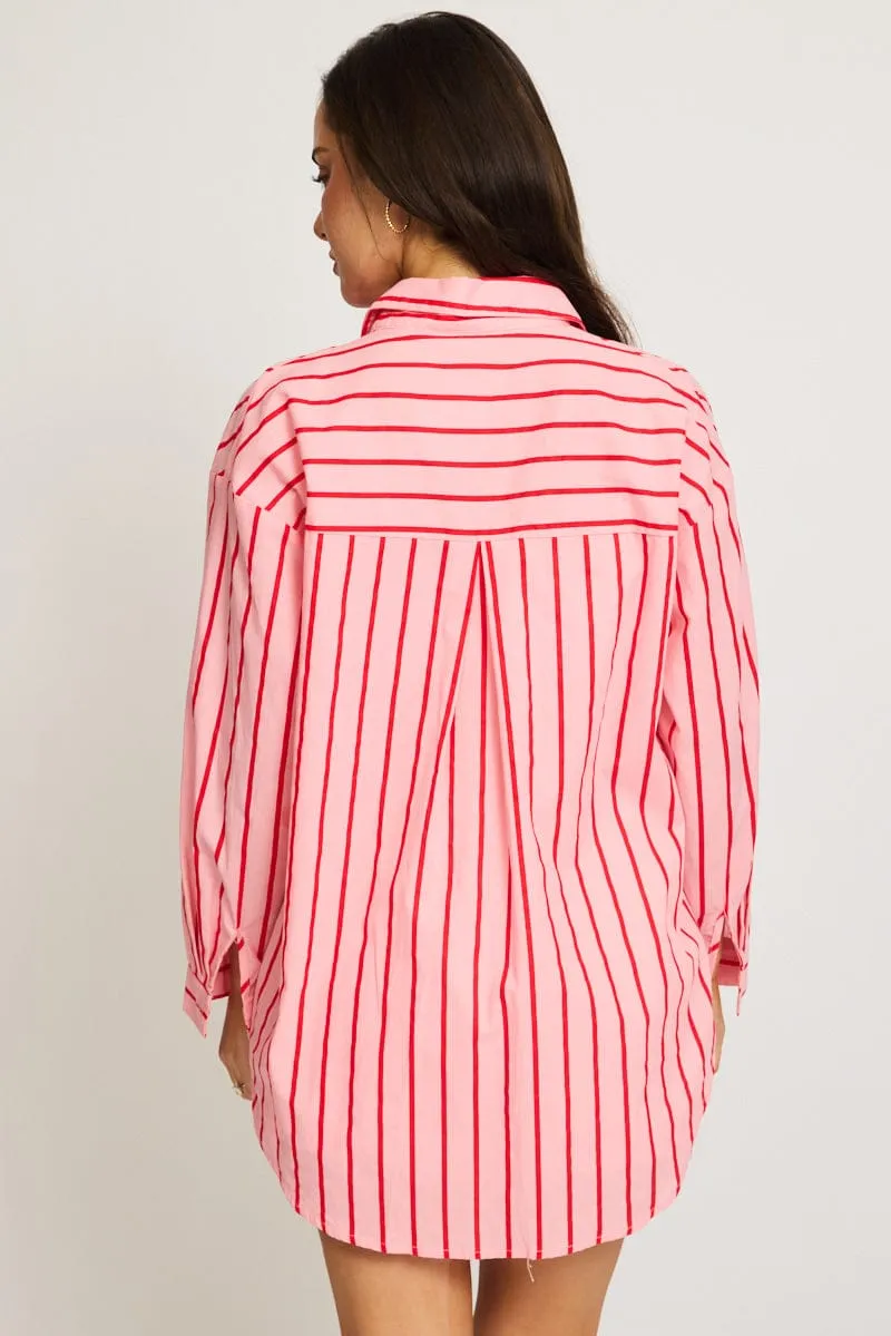 Pink Stripe Oversized Shirt Long Sleeve Collared sold by Ally Fashion product image thumbnail 5