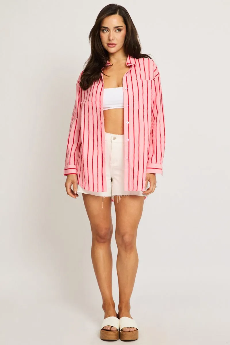Pink Stripe Oversized Shirt Long Sleeve Collared sold by Ally Fashion product image thumbnail 2