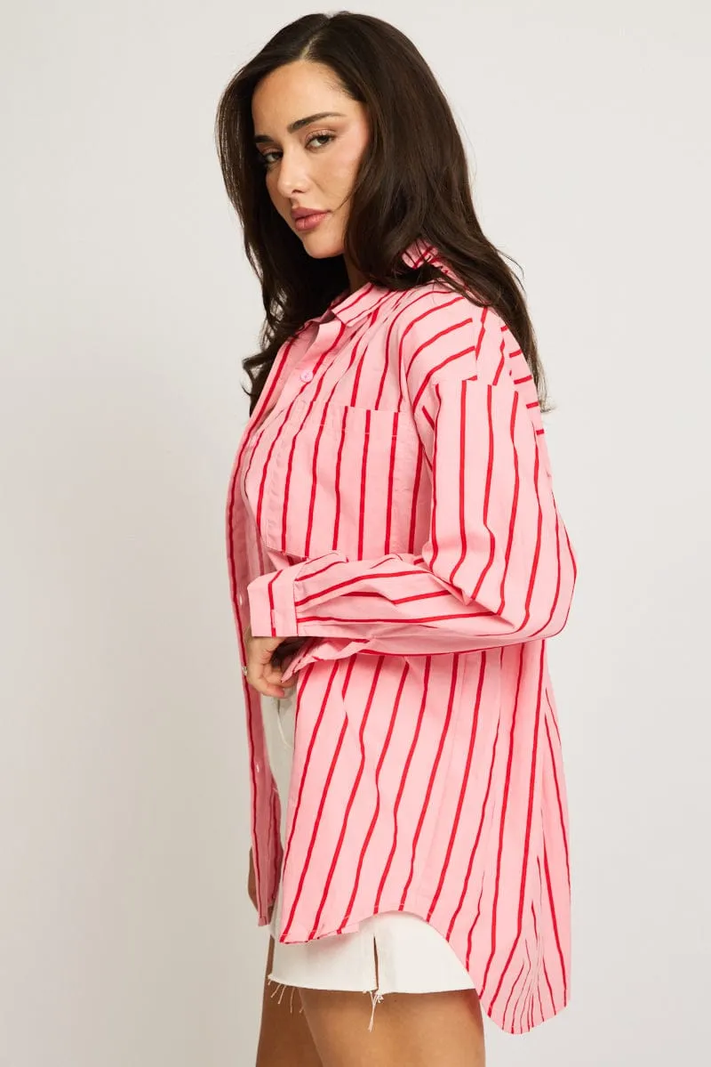 Pink Stripe Oversized Shirt Long Sleeve Collared sold by Ally Fashion product image thumbnail 4