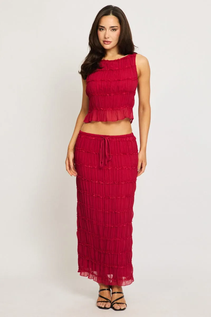 Red Shirred Singlet Boat Neck Longline sold by Ally Fashion product image thumbnail 2