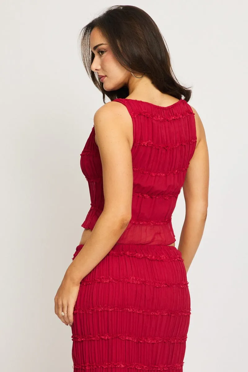 Red Shirred Singlet Boat Neck Longline sold by Ally Fashion product image thumbnail 3