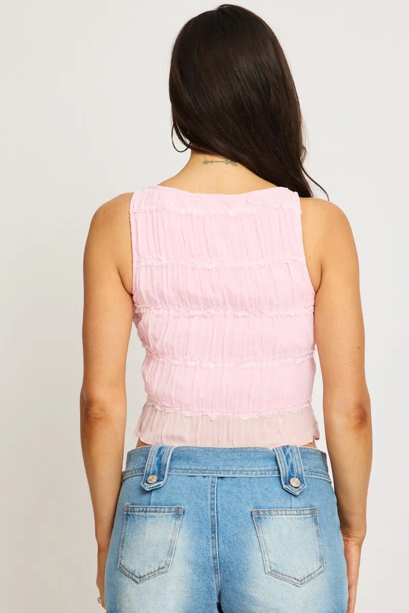 Pink Shirred Singlet Boat Neck Longline sold by Ally Fashion product image thumbnail 4