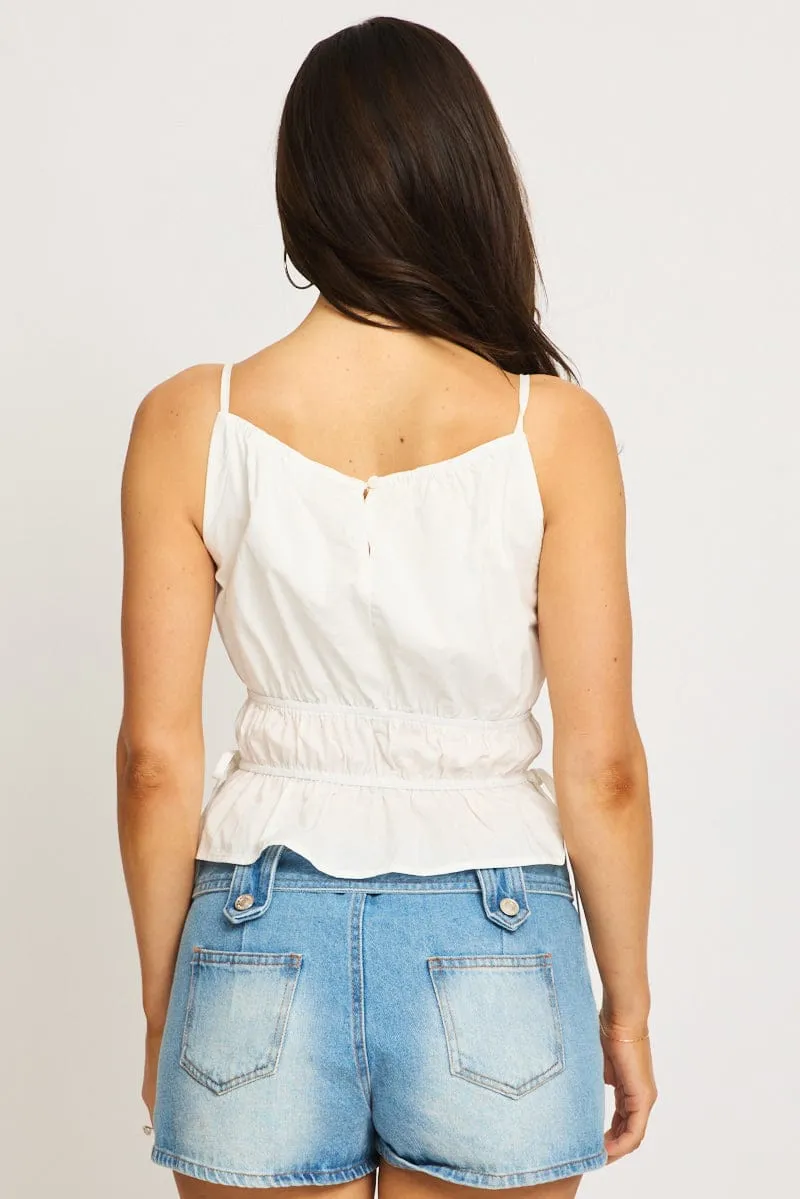 White Stripe Ruched Cami Sleeveless Boat Neck Side Tie Poplin sold by Ally Fashion product image thumbnail 4