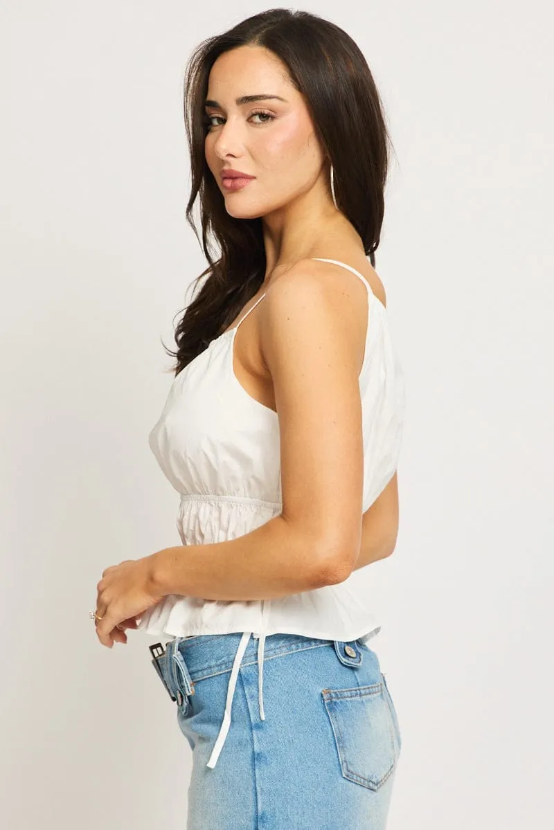 White Stripe Ruched Cami Sleeveless Boat Neck Side Tie Poplin sold by Ally Fashion product image thumbnail 3