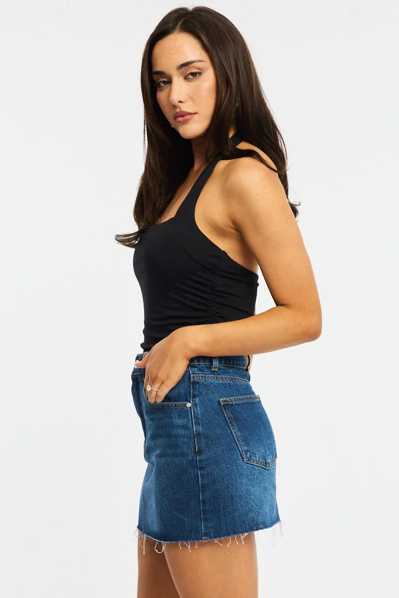 Denim Mini Skirt Mid Rise Raw Edge sold by Ally Fashion product image thumbnail 4