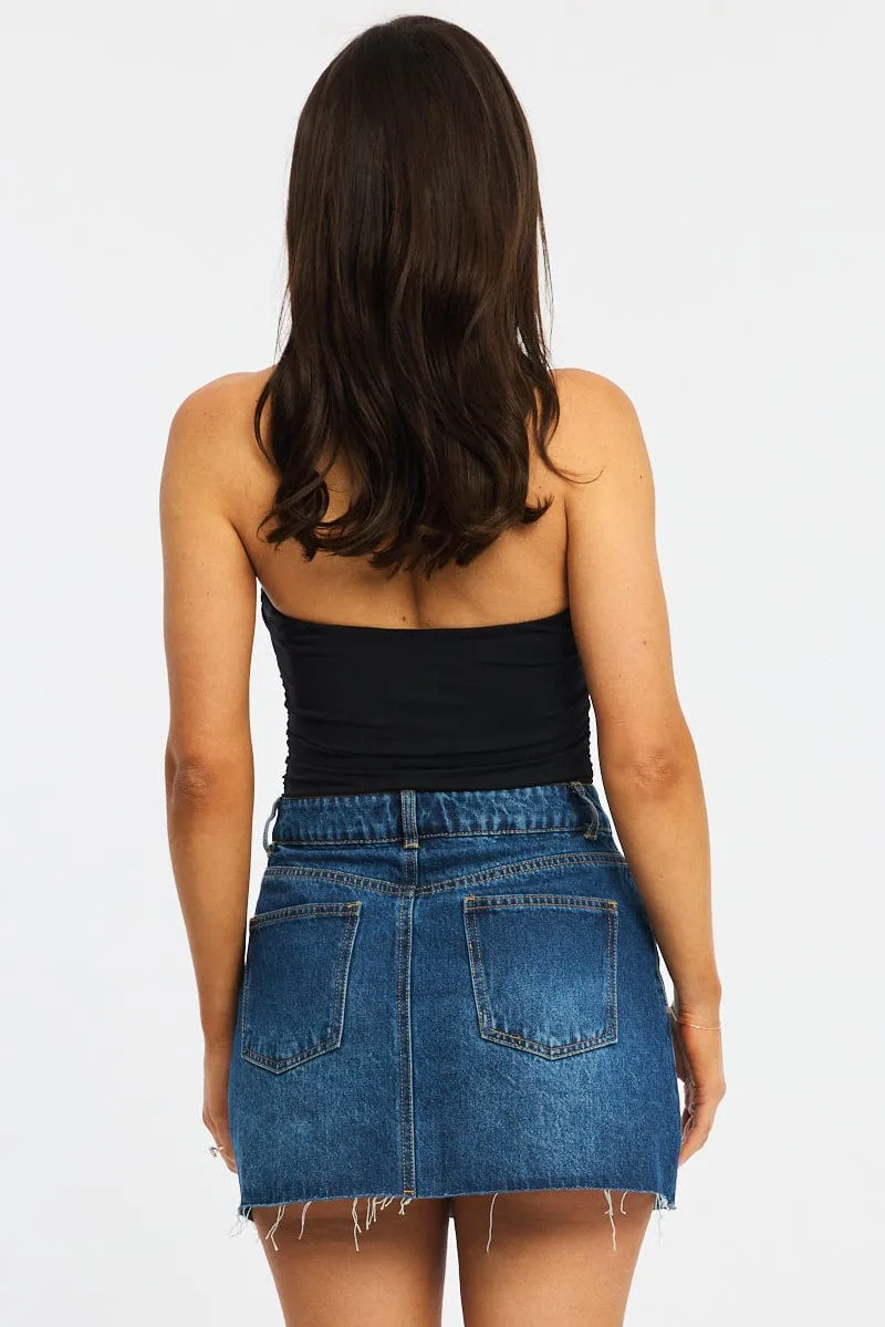 Denim Mini Skirt Mid Rise Raw Edge sold by Ally Fashion product image thumbnail 5