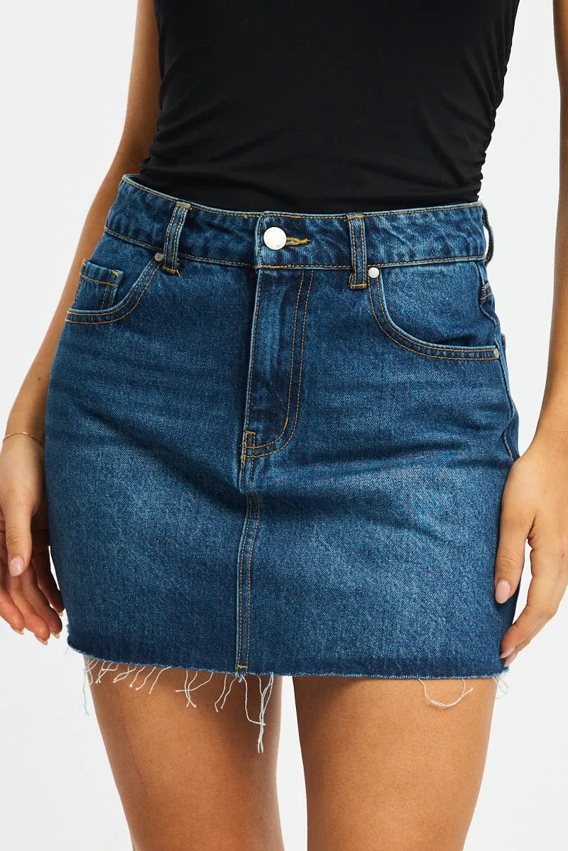 Denim Mini Skirt Mid Rise Raw Edge sold by Ally Fashion product image thumbnail 2